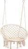 A beige macrame hanging chair with fringe details, suspended by ropes. Podgląd zdjęcia produktu