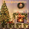 A festive Christmas scene with a decorated tree and fireplace, showcasing different brightness levels of LED string lights. Produktbild-Vorschau