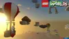 A hot air balloon floats in a sky with floating islands and LEGO structures. Produktbild-Vorschau