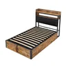A single bed frame with a headboard shelf and storage drawers against a white background. Produktbild-Vorschau
