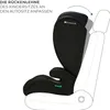 A child car seat is shown installed in a car seat, with an arrow indicating adjustment of the headrest. Podgląd zdjęcia produktu