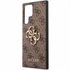 A side view of a brown Guess phone case with a gold Guess logo. Produktbild-Vorschau