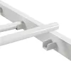 A close-up view of a white metal bed frame, showing the connection between two horizontal bars and a vertical support. Produktbild-Vorschau