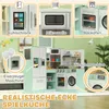 A collage of images showcasing a children's play kitchen with various appliances and accessories, along with text labels in German. Produktbild-Vorschau