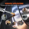 A close-up view of a car dent repair tool with various attachments and applications shown in smaller circular insets. Produktbild-Vorschau