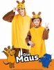 A man and a child wearing mouse costumes, with cartoon characters and text at the bottom. Produktbild-Vorschau