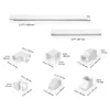A collage of images showing different components and dimensions of a white ducting system for an air conditioner. Anteprima dell’immagine prodotto