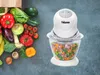 A food chopper with chopped vegetables in its bowl, next to a collection of fresh vegetables. Produktbild-Vorschau