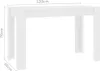 A white dining table with dimensions indicated by labels. Voir les images du produit