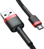 A close-up shot of a black and red braided micro USB data and charging cable against a white background. Náhled obrázku produktu