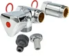A set of plumbing fittings, including a T-valve, an adapter, and two hose connectors, arranged on a white background. Produktbild-Vorschau