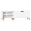 A white TV stand with wooden legs against a white background. Náhled obrázku produktu