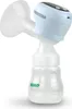 A close-up studio shot of a light blue electric breast pump with a clear bottle attached, set against a white background. Podgląd zdjęcia produktu