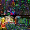 A collage of four images showcasing colorful LED net lights used for holiday and party decorations, including indoor and outdoor settings. Produktbild-Vorschau