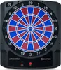 A black electronic dartboard with red and blue segments and numbered sections. Produktbild-Vorschau