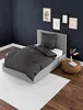 A bedroom scene with a bed, rug, and wall art. Produktbild-Vorschau