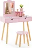 A pink vanity set with a stool is displayed against a white background. Podgląd zdjęcia produktu