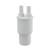 A white plumbing adapter with two hose barbs on top and a larger diameter fitting on the bottom, isolated on a white background. Produktbild-Vorschau