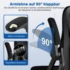 Diagrams and text illustrating the features of an office chair armrest. Produktbild-Vorschau