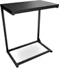 A black C-shaped side table with a wooden top and metal frame, shown against a white background. Produktbild-Vorschau