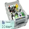 A portable compressor cooler box filled with various drinks, including bottles and cans. Produktbild-Vorschau