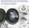 Close-up of ear pads with feathers in the background and a graphic indicating breathability. Podgląd zdjęcia produktu