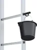 A close-up view of a black bucket hanging from a hook attached to a silver ladder. Podgląd zdjęcia produktu