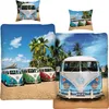 A collage of images featuring Volkswagen (VW) camper vans on a beach and in a tropical setting, with some images appearing to be of bedding. Náhľad obrázku produktu