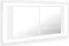 A white cabinet with two mirrored doors and internal lighting, presented at a slight angle against a white background. Anteprima dell’immagine prodotto