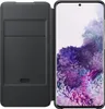 A black flip case for a Samsung Galaxy S20 phone is shown open, revealing the phone's screen with a floral wallpaper. Anteprima dell’immagine prodotto