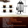 A beverage dispenser with four cups of coffee and a background of coffee beans and foam. Produktbild-Vorschau