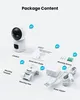 A flat lay of the contents of a product package, including a camera, power adapter, mounting hardware, and documentation. Produktbild-Vorschau