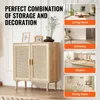 A product image showcasing a wooden cabinet with rattan doors, accompanied by lifestyle images of the cabinet in different room settings. Anteprima dell’immagine prodotto