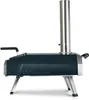 A dark gray Ooni Karu 12G pizza oven with a silver chimney, shown from the side on a white background. Produktbild-Vorschau