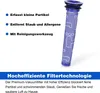 A vacuum cleaner filter with accompanying text describing its features and benefits. Produktbild-Vorschau