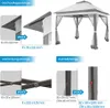 A collage of images showing different parts and dimensions of a gazebo, with a main image of the assembled gazebo. Produktbild-Vorschau