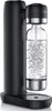 A black soda maker with a clear bottle filled with carbonated water. Produktbild-Vorschau
