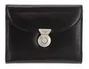 A black leather wallet with a silver clasp and logo is shown against a white background. Produktbild-Vorschau