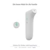 A white digital thermometer with a magnified view of a mode selector. Produktbild-Vorschau