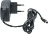 A black power adapter with a European plug and a coiled cable with a barrel connector. Produktbild-Vorschau