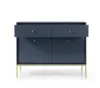 A dark blue sideboard with gold legs and handles against a white background. Podgląd zdjęcia produktu