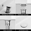 A collage of four images showing the installation steps for a sink drain assembly. Produktbild-Vorschau