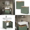 A collage of images showing a bathroom vanity with a sink and cabinet, presented from different angles and in different settings. Voir les images du produit
