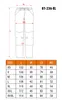 A diagram of pants with a size chart below. Produktbild-Vorschau