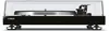 A black Yamaha turntable with a clear dust cover, shown from the side against a white background. Produktbild-Vorschau