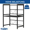 A black metal kitchen shelf unit with three tiers and hooks on top, shown against a white background. Podgląd zdjęcia produktu