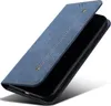 A blue flip-style phone case is shown open, revealing the inside of the case and a dark screen. Anteprima dell’immagine prodotto