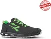 A black and green safety shoe is shown against a white background. Voir les images du produit