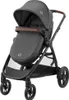 A studio shot of a dark grey baby stroller with brown accents. Produktbild-Vorschau