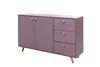 A purple sideboard with gold legs and handles against a white background. Produktbild-Vorschau